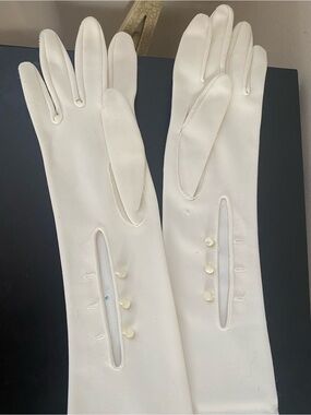 Elegant Women's Cream Long Dress Gloves with Pearl Buttons